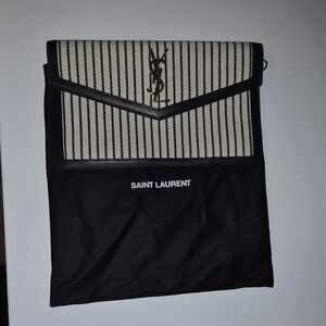 Limited Edition Saint Laurent Black and Cream Striped Envelope Clutch